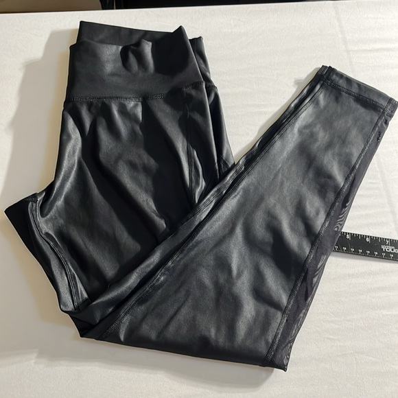 ADIDAS size large black leather like leggings with mesh stripe down each leg - Picture 2 of 13
